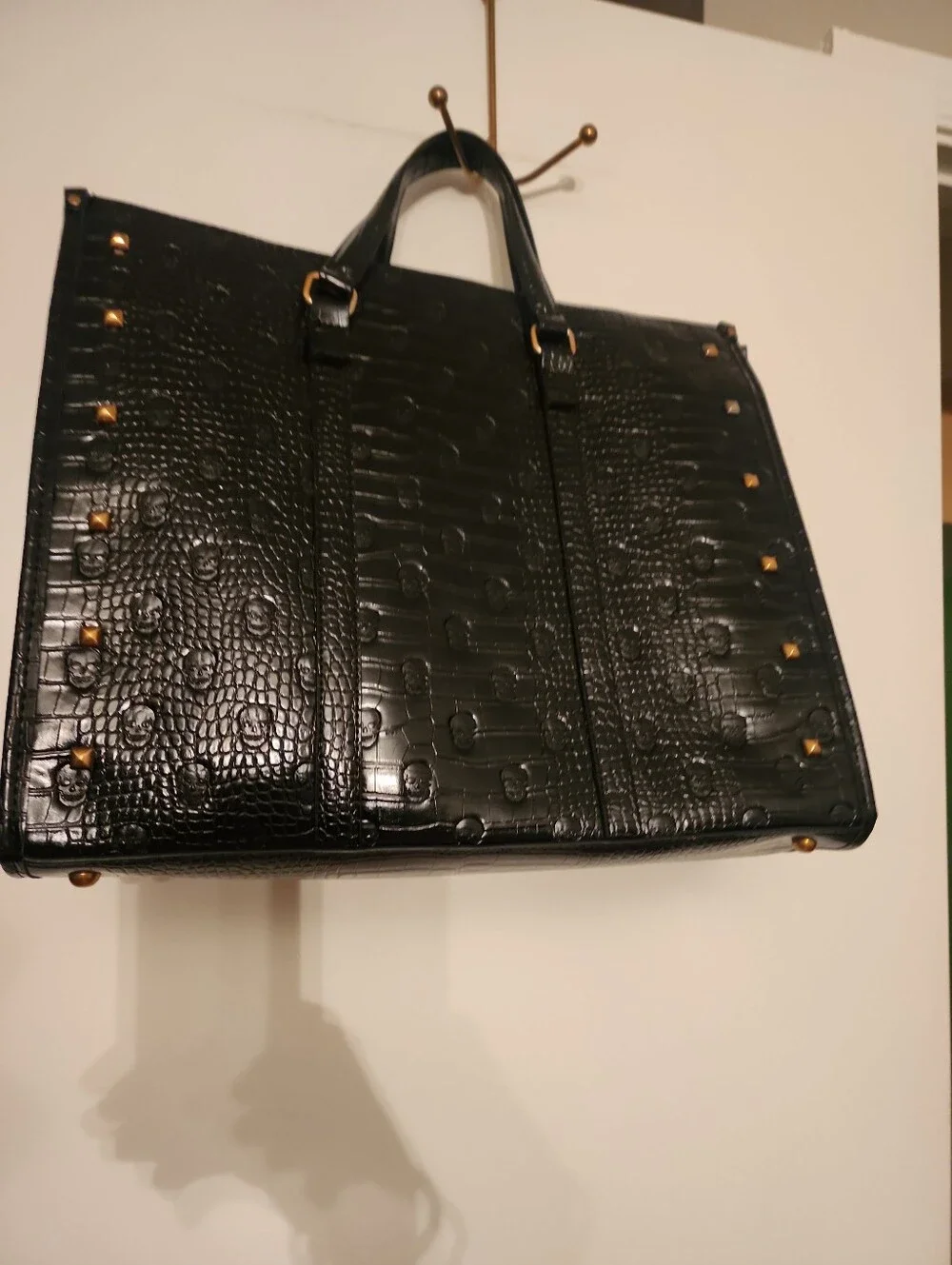 Betsy Johnson Black Croc Embossed With Skull/Gold Studs  XOMattie Tote Bag